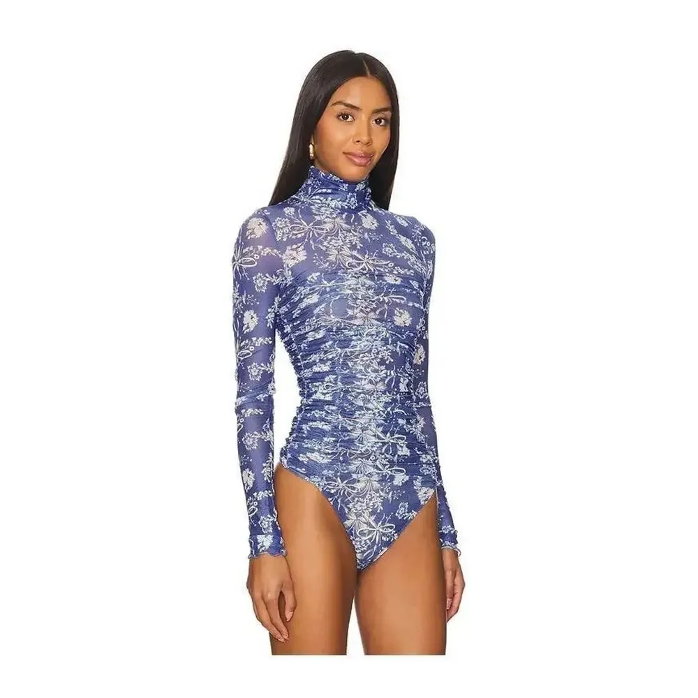 Free People Under It All Printed Mesh Bodysuit Size M